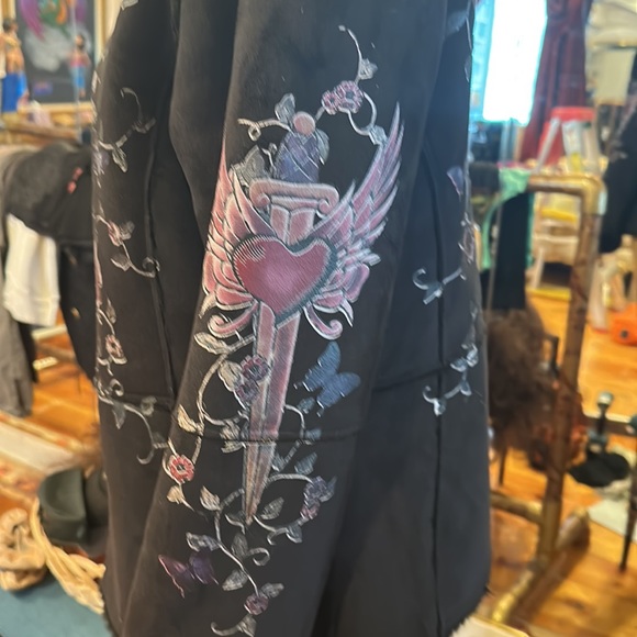 Eivissa faux sheepskin black polyester warm fuzzy jacket zip front Size L. - Picture 3 of 7